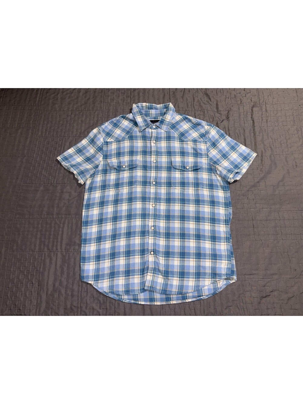Lucky Brand Mens Shirt Saturday Stretch Pearl Snap Western Red Blue Plaid Medium